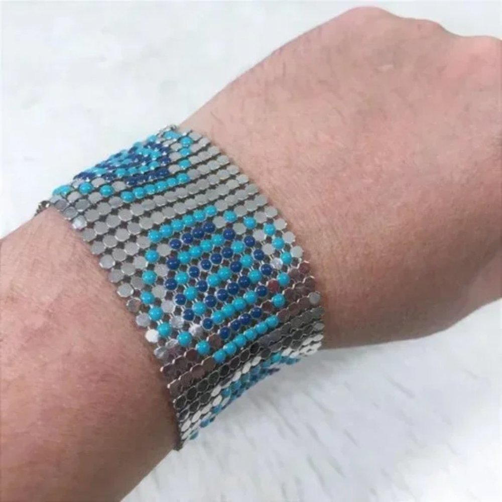 Vintage Mesh Cuff Bracelet Silver 90s Y2K